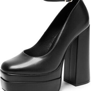 Women's Faux Leather Platform Heels 7Y2K Chunky Block Pumps Dress Shoes